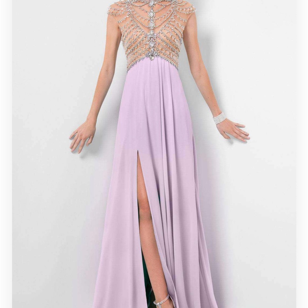 Terani Couture Lavender Beaded Illusion Bodice Gown